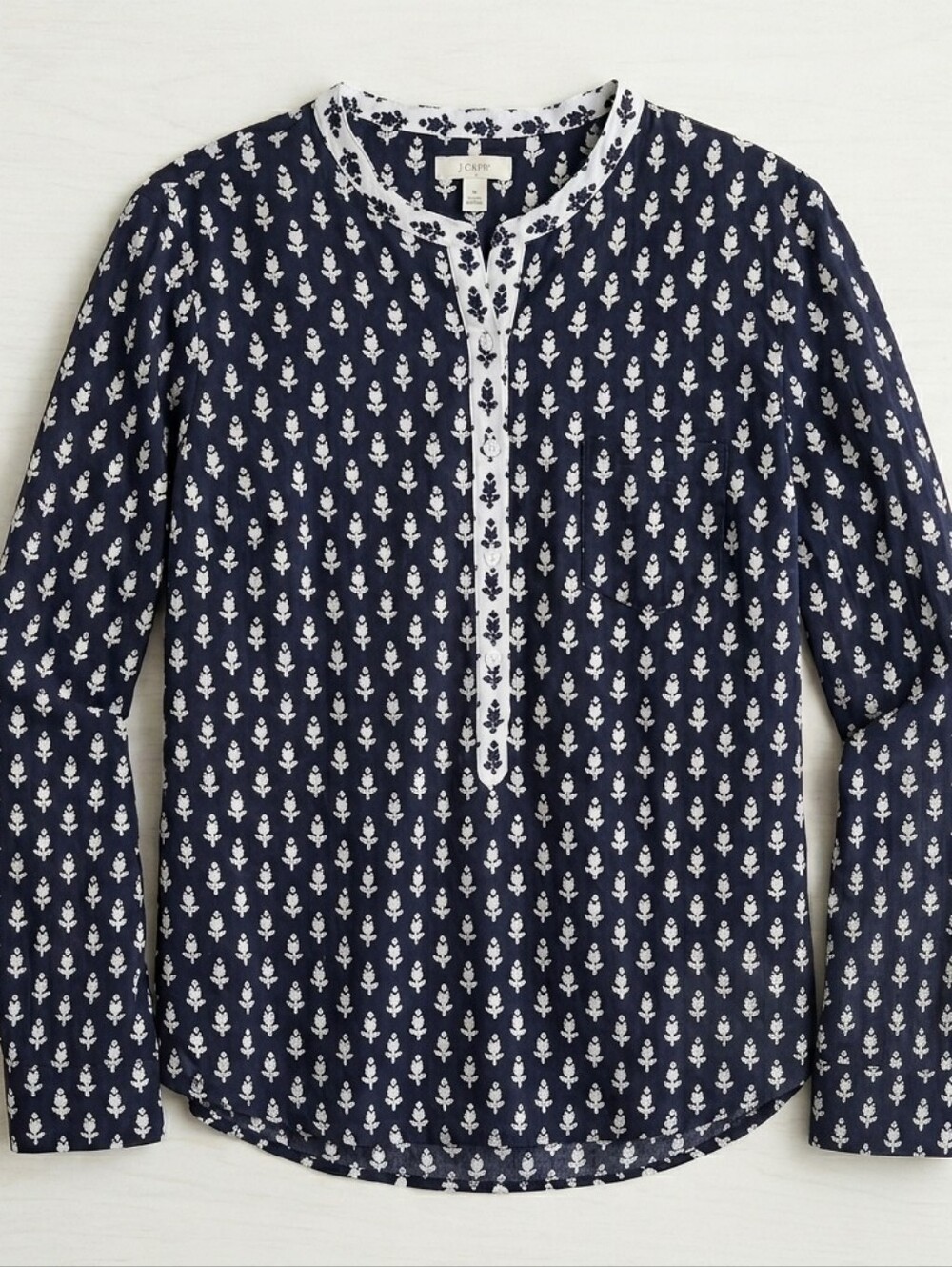 JCREW Band Collard Block Print Blouse - M